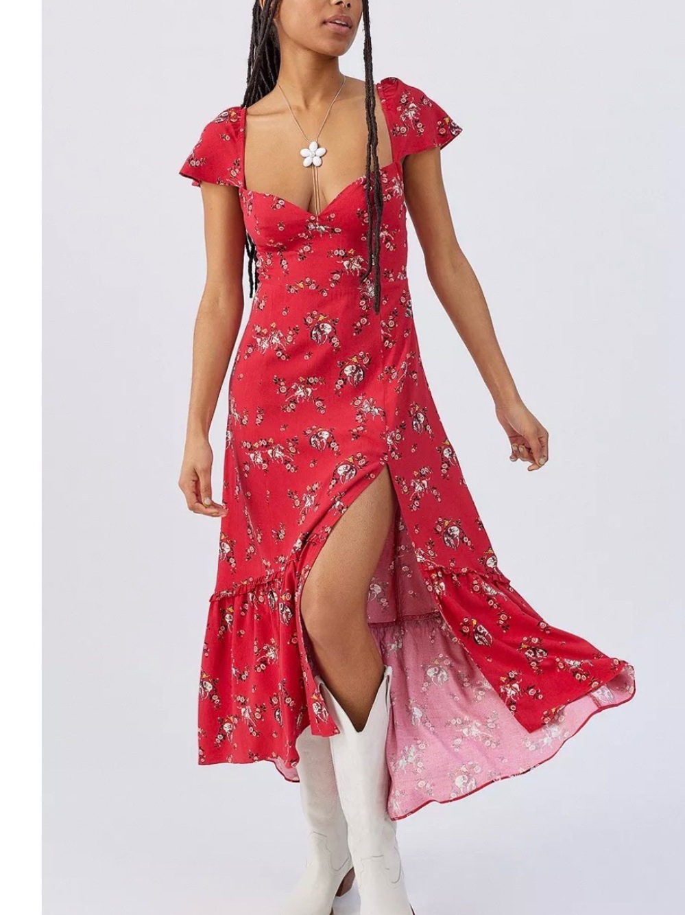Urban Outfitters Red Floral Tie‑Strap Midi Dress
